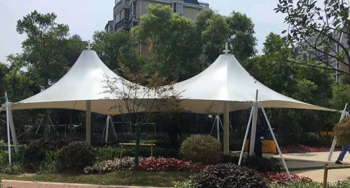 Canopy tensile fabric shade installation